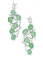 Sifen Chang - Pair of 18 Karat White Gold, Green Opal and Diamond Earrings - The geometric cascades set with 12 oval-shaped cabochon green opals weighing 29.38 carats, accented by round diamonds weighing 1.89 carats, with Chinese characters for Sifen Chan