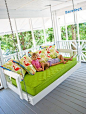 twin bed turned porch swing this is awesome!