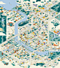 Asterisk Map of Austin : Two large-scale illustrated maps of Austin in isometric perspective for the Oracle offices in East Austin. 