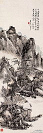 #国画#【 黄宾虹《北碚纪游》 】 这幅《北碚纪游》为黄宾虹壮游巴蜀，摄山水之魂的一幅精心之作，笔墨精致，设色清雅。