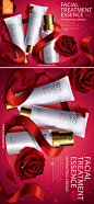 [美工云]-Cosmetic-Ads红色系化妆品套装广告Ai矢量模板：