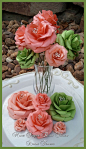 Custom Handmade Paper Flowers - #wedding #table #decorations #paper #flowers #stemmed #bouquets #Salmon #Apple Green
