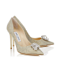 JIMMY  CHOO  2016Gold Lamé Glitter Pumps with Crystal Detail