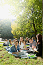 地形,人,休闲装,城市,沟通_508485477_Group of young people learing at Dreisam riverbank, Freiburg im Breisgau, Black Forest, Baden-Wurttemberg, Germany_创意图片_Getty Images China