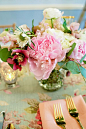 peonies + roses + greens + hobnail vase (made by Hey Gorgeous Events)