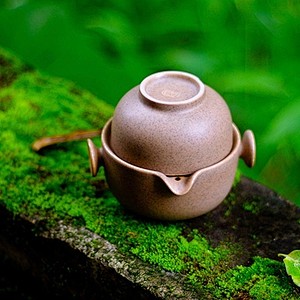 咖啡色稻草烧快客杯 一茶壶一茶杯茶具 类...