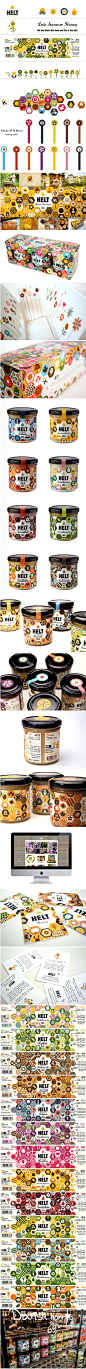 Studio Arhoj为蜂蜜酱helt做的品牌设计，包括了包装，网址，宣传，海报等，用了五彩系列