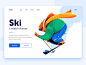 Ski vacation holiday sport white equipment snowboard snow ski header boy man people character website web ui illustration