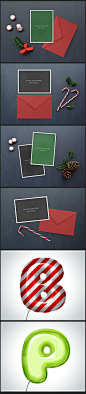 圣诞节日设计装饰素材PSD摆件分层源文件mockups样机PS智能贴图 卡片 气球 C4D