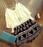 patterned skirt white tank and necklace = perfect combo