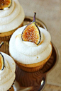 honey cupcakes with mascarpone frosting and caramelized figs.