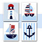 NAUTICAL WALL ART Printable. Boats, Lighthouse, Anchor for Nursery, Kids room or Baby room wall. $18.00, via Etsy.: