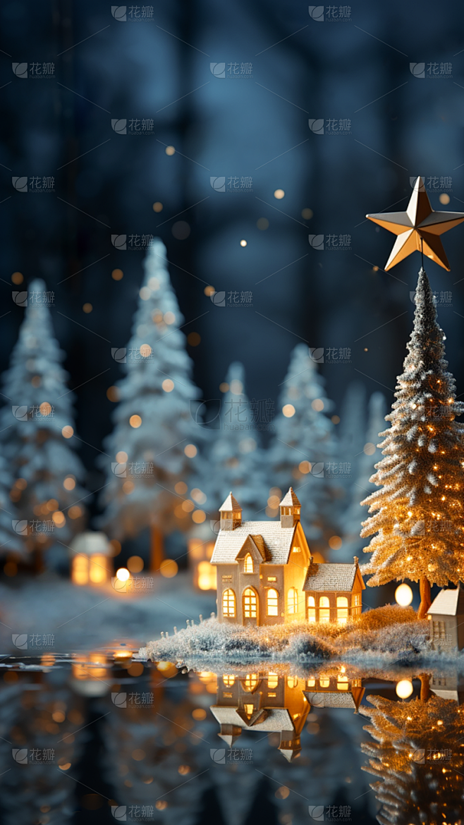 圣诞节平安夜3D立体C4D展台雪景圣诞树...