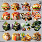 material texture study -hamburger -sushi -kimbab -popcorn