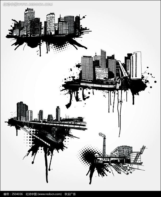 城市涂鸦剪影矢量图(编号:2504036...