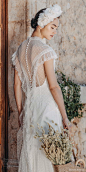 divine atelier 2020 bridal short flutter sleeves high neckline sheer bodice boho romantic a line wedding dress sheer back sweep train (9) zbv