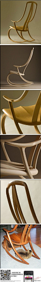 马来西亚木工David haig设计,由英国樱桃木制成的摇椅，从早餐时的一张草图到完成，共花了3个月时间。好精致的设计，每个角度、每根线条，都是那么完美