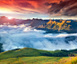 雾,风景,山谷,瓦尔迪卡斯,多洛米蒂山脉,天空,度假胜地,水平画幅,早晨,曙暮光