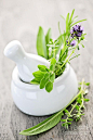 Herbs:  Herbs In mortar & pestle.