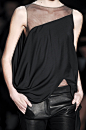 Trend watch: Organza spliced tank and leather pants.