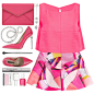 A fashion look from December 2015 featuring pink crop top, satin skirt and fuchsia shoes. Browse and shop related looks.