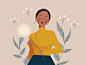 Serenity Illustration Series yellow vector illustrator plant dandelion design woman poc female minimalist flower editorial debut first shot style frame illustration