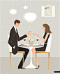 情侣 晚餐 求婚钻戒 水彩 手绘 婚礼主题插画AI_矢量素材_插图/插画