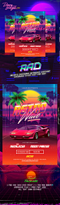Retrowave 80's Synthwave Flyer Template : 80s Retrowave Synthwave Flyer Templates