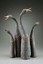 Sharon Stelter;Using a variety of hand building techniques such as hollow form slab and coil building, along with heavily textured surfaces builds interest in the work. The pieces are then finished with iron oxide washes and colored glazes