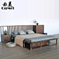 新中式床北欧全实木床双人床现代简约卧室家具胡桃木床1.8米大床-淘宝网