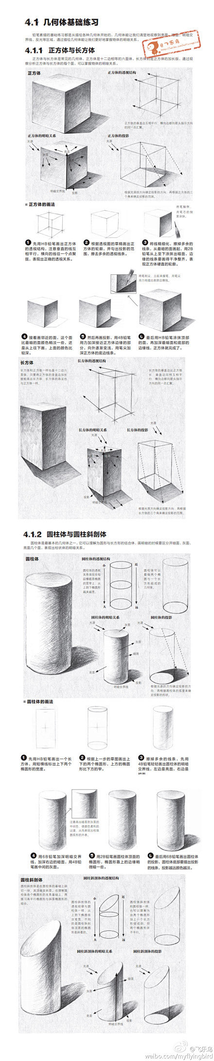 【素描教程】几何体临摹练习。