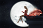夜晚圆月与看书的美女高清图片 - 素材中国16素材网