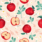 有苹果、花和叶子的夏季病媒图案。无缝纹理设计.