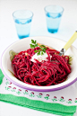 Whole Wheat Linguine with Roasted Beet Puree and Chia Seeds at Cooking Melangery