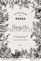 Vintage vector frame. Garden and wild roses. In the style of an old botanical illustration. Black and White. 正版图片在线交易平台 - 海洛创意（HelloRF） - 站酷旗下品牌 - Shutterstock中国独家合作伙伴