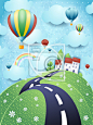 Fantasy landscape with road and hot air balloons #热气球 / 飞艇#