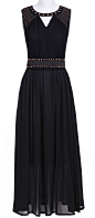 Black Sleevelss Cut Out Rivet Embellished Long Dress