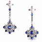 马赛克珍珠耳环，镶嵌钻石和16颗蓝宝石，共计6.25克拉。
