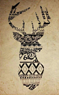 #tattoo##纹身##图案#Aztec deer design for wall art: 