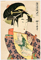 日本浮世绘大师喜多川歌麿（Kitagawa Utamaro 1753-1806）作品恋之部、高名美人六家撰。