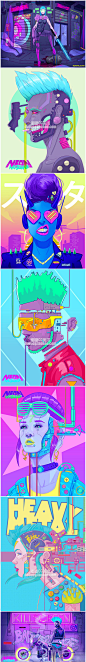 461 迷幻霓虹配色的赛博朋克-Rob Shields 插画素材 手绘美术参考-淘宝网