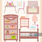 Baby room furniture icon set. Nursery interior.详情 - 设计素材 - 视觉中国 VCG.COM