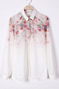 White Long Sleeve Floral Chiffon Blouse - Sheinside.com