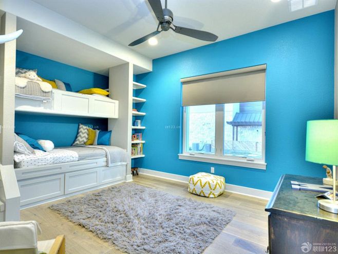 唯美130平米三室两厅蓝色墙面装修效果图...