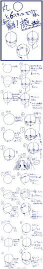 【P站教程】6个步骤画出3种常见角度的头部，相当简单呢！（via：おのでらさん P站ID：26618141）