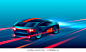 sports car racing on the highway in the night. VECTOR