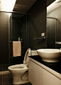 浴室却大面积的黑色打底，白色只是作为点缀，多了冷冽沈静的质地