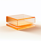 a square orange shaped cube placed on a surface, in the style of transparency and lightness, colorful moebius, light beige, flat form, elongated, white background, piles/stacks-- ar 1:1