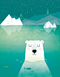 A refreshing swim : Vector illustration of a polar bear taking a swim