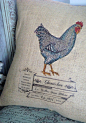 French Country Rooster Burlap Pillow Slip